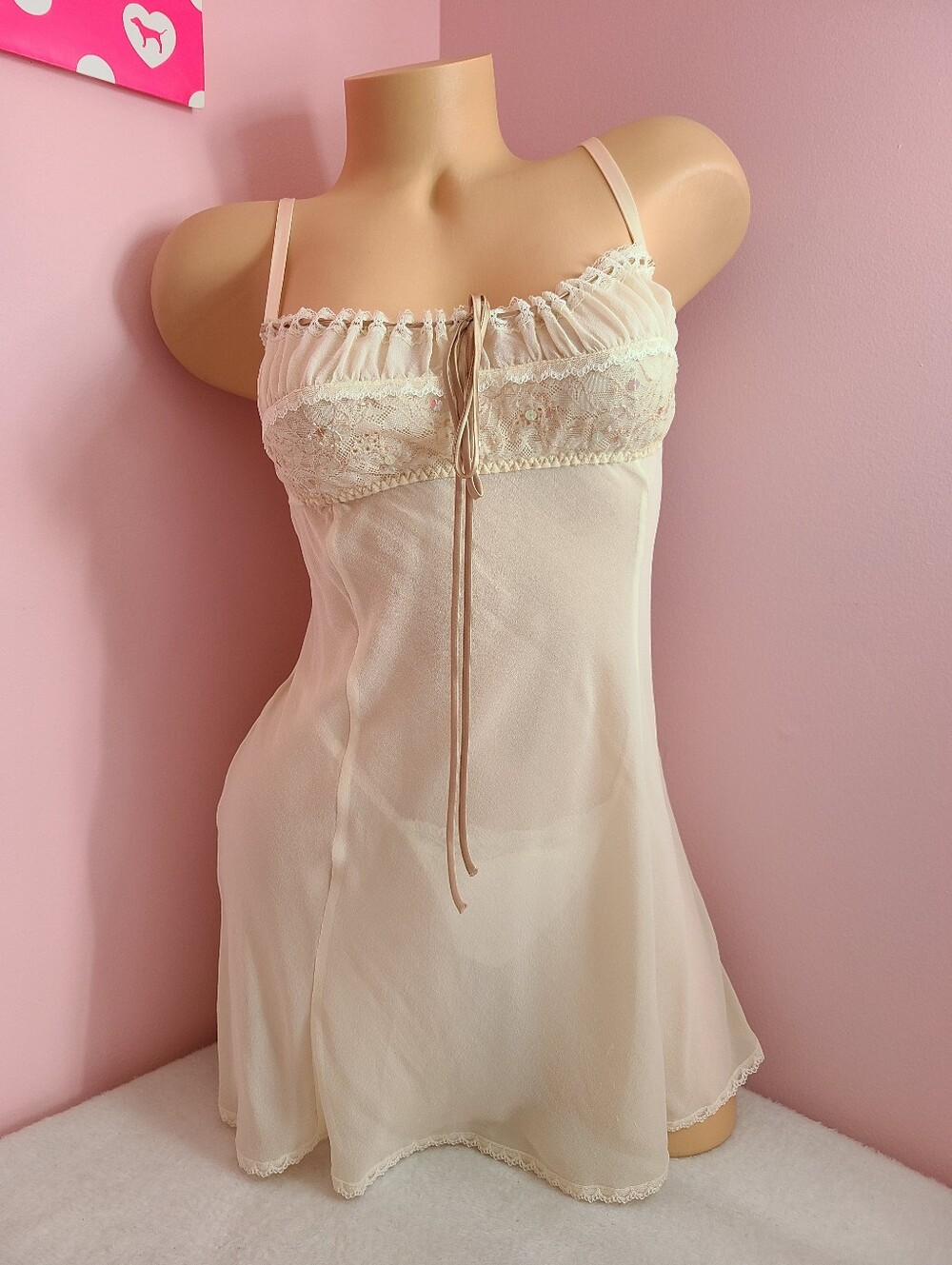 Rare Vintage Y2K Victoria's Secret 100% Silk Milkmaid Babydoll & Panty Set Sz Sm